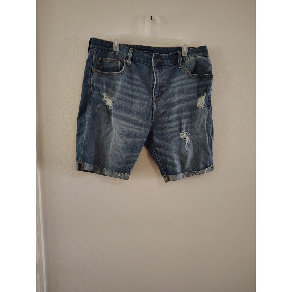 Aeropostale Mens Slim Cuffed Distressed‎ Denim Jean Shorts Blue Size 36